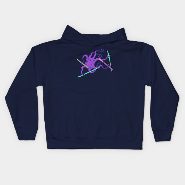 InkTober Octopus Purple Kids Hoodie by artfulfreddy